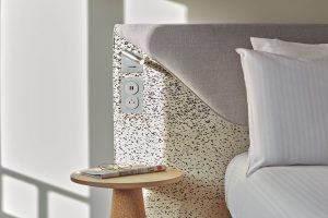 detail of bedroom design for Novotel by Ligne Roset