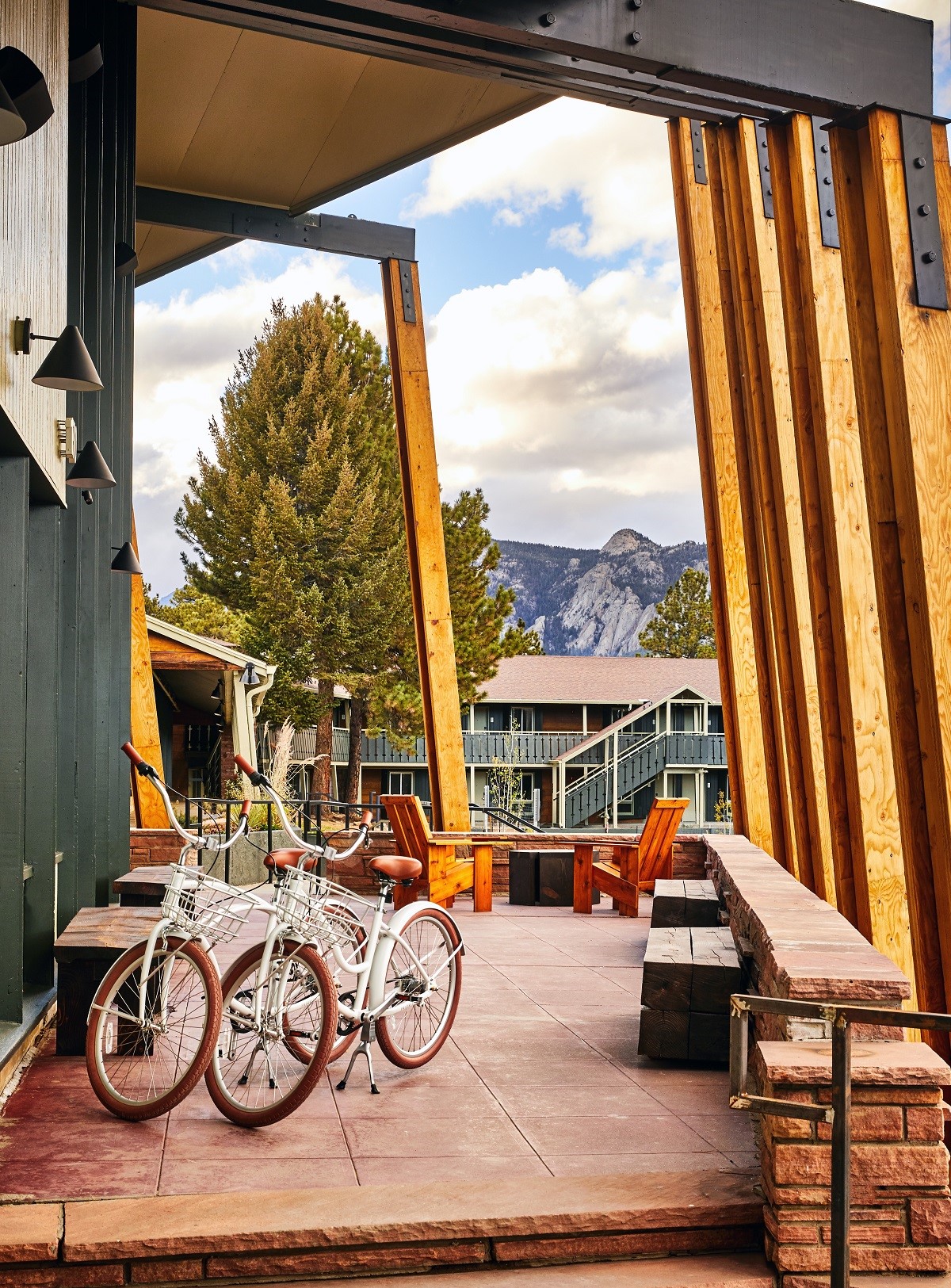 hotel bikes in the lobby for guests to ride at Trailborn rocky Mountains