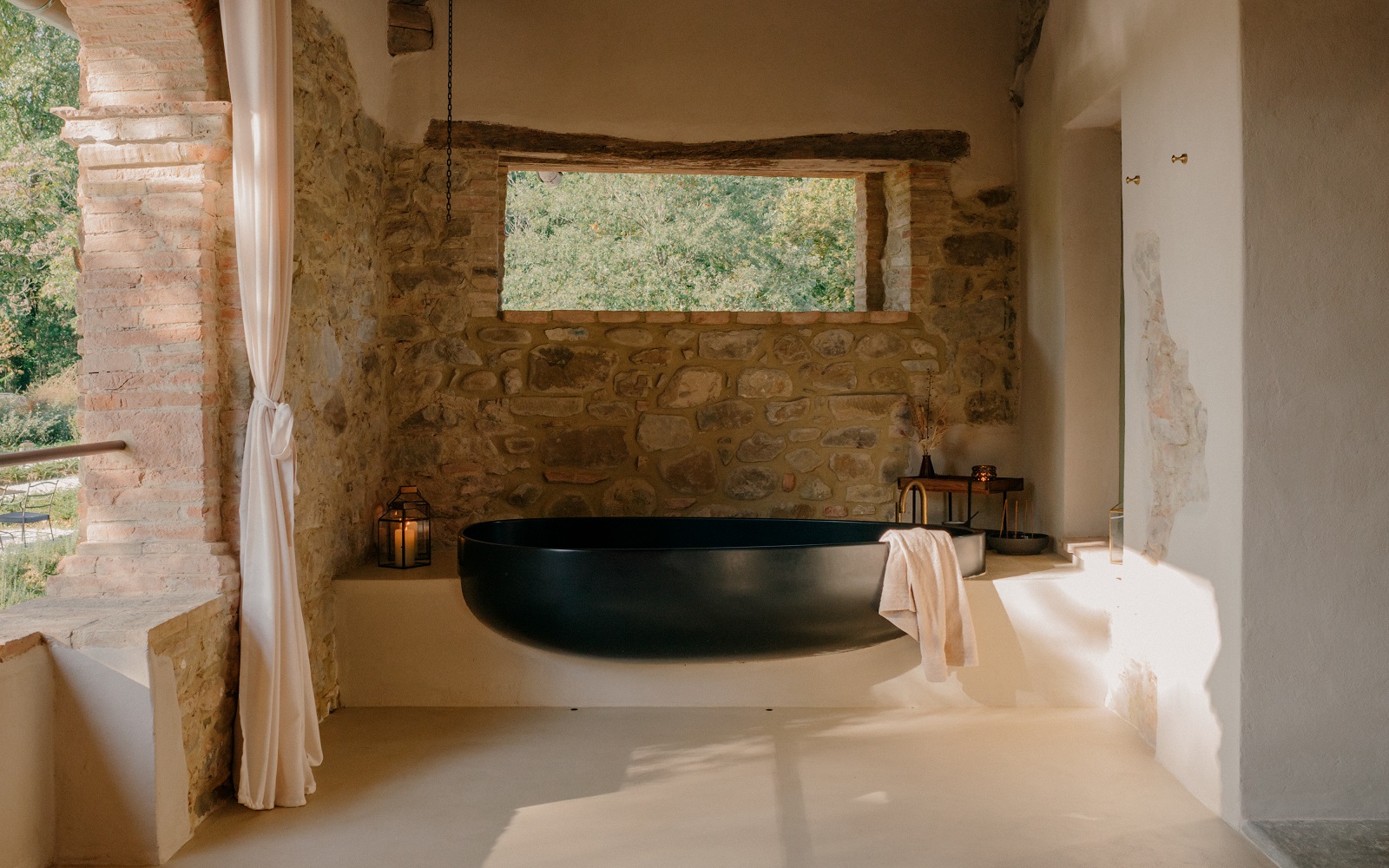 A rustic bathroom inside a 12-century building in Italy