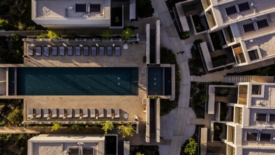 aerial view looking down on footprint of Stavros Tis Minthis by Woods Bagot