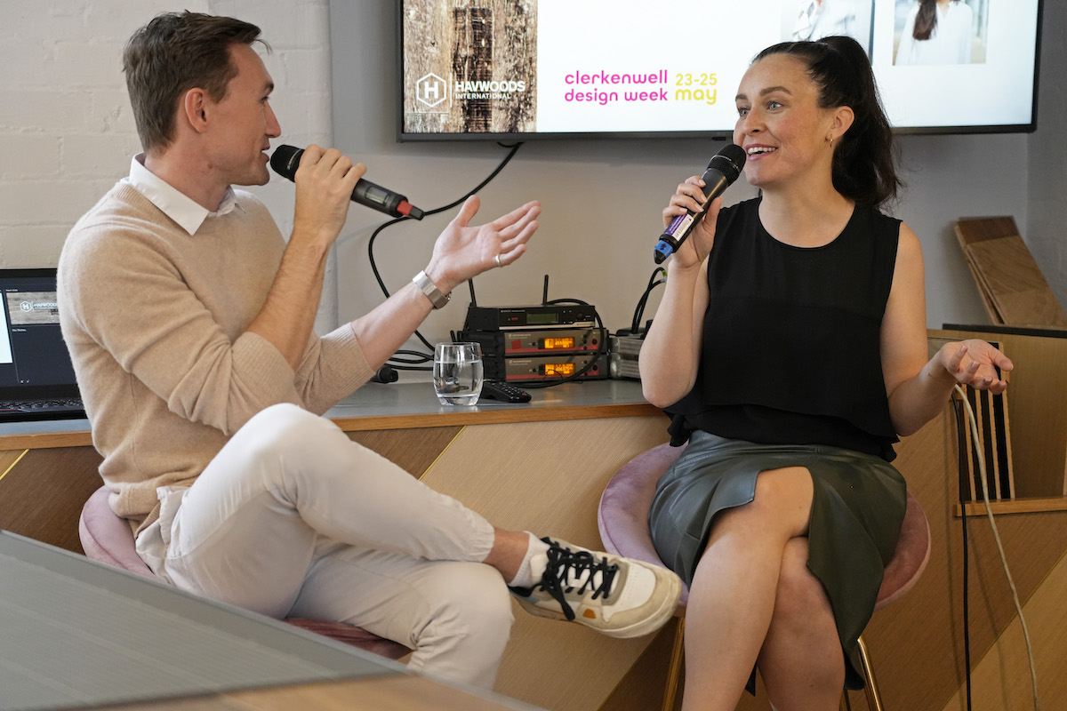 Hamish Kilburn and Rachel Hoolahan speaking during Clerkenwell Design Week 2023