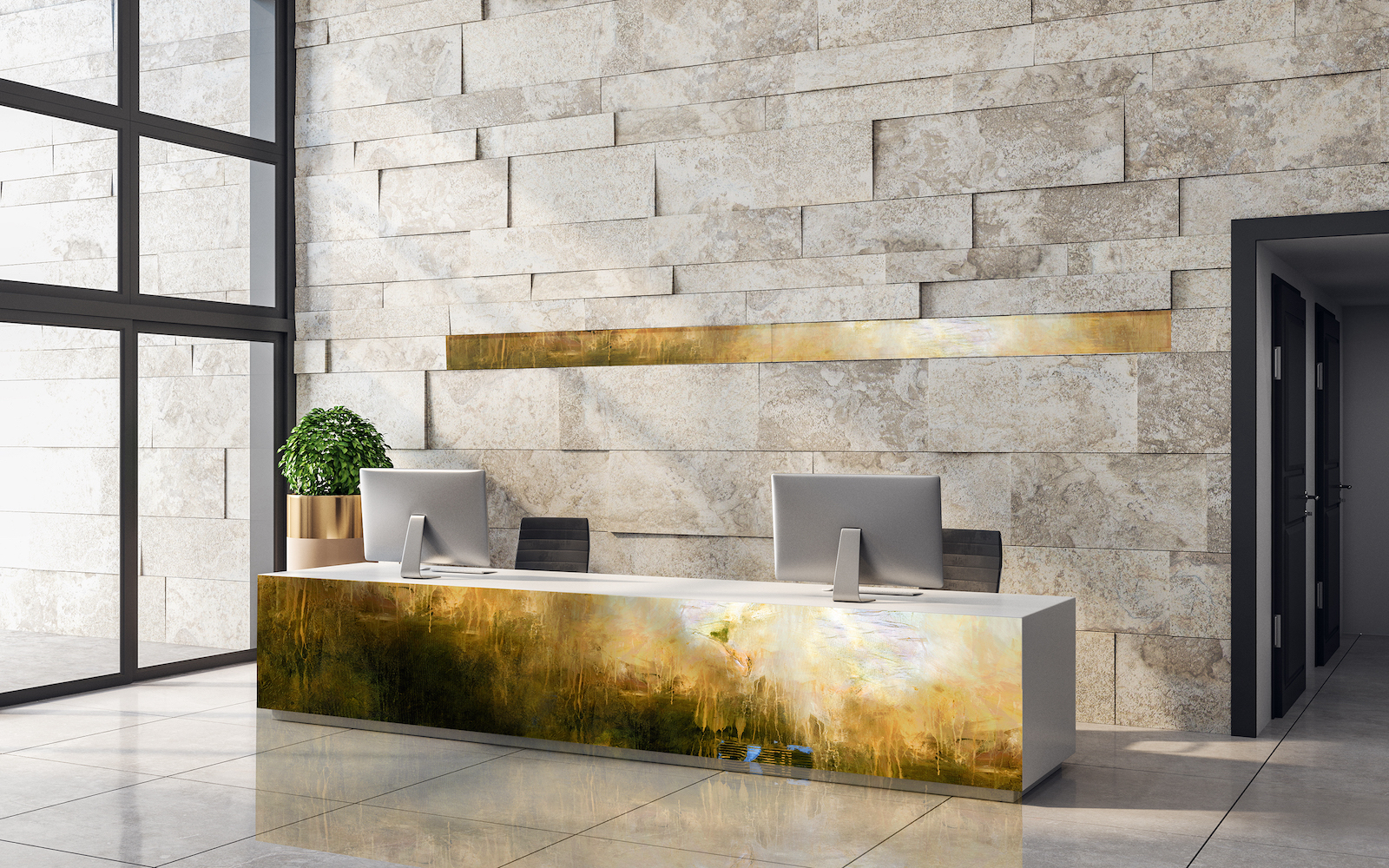 Commercial desk in gold