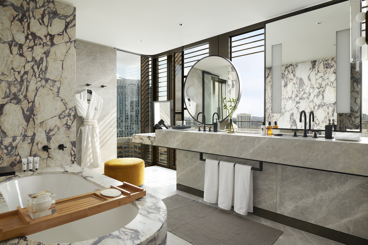 Image caption: Bathrooms inside Pan Pacific London, designed by Yabu Pushelberg. | Image credit: Jack Hardy