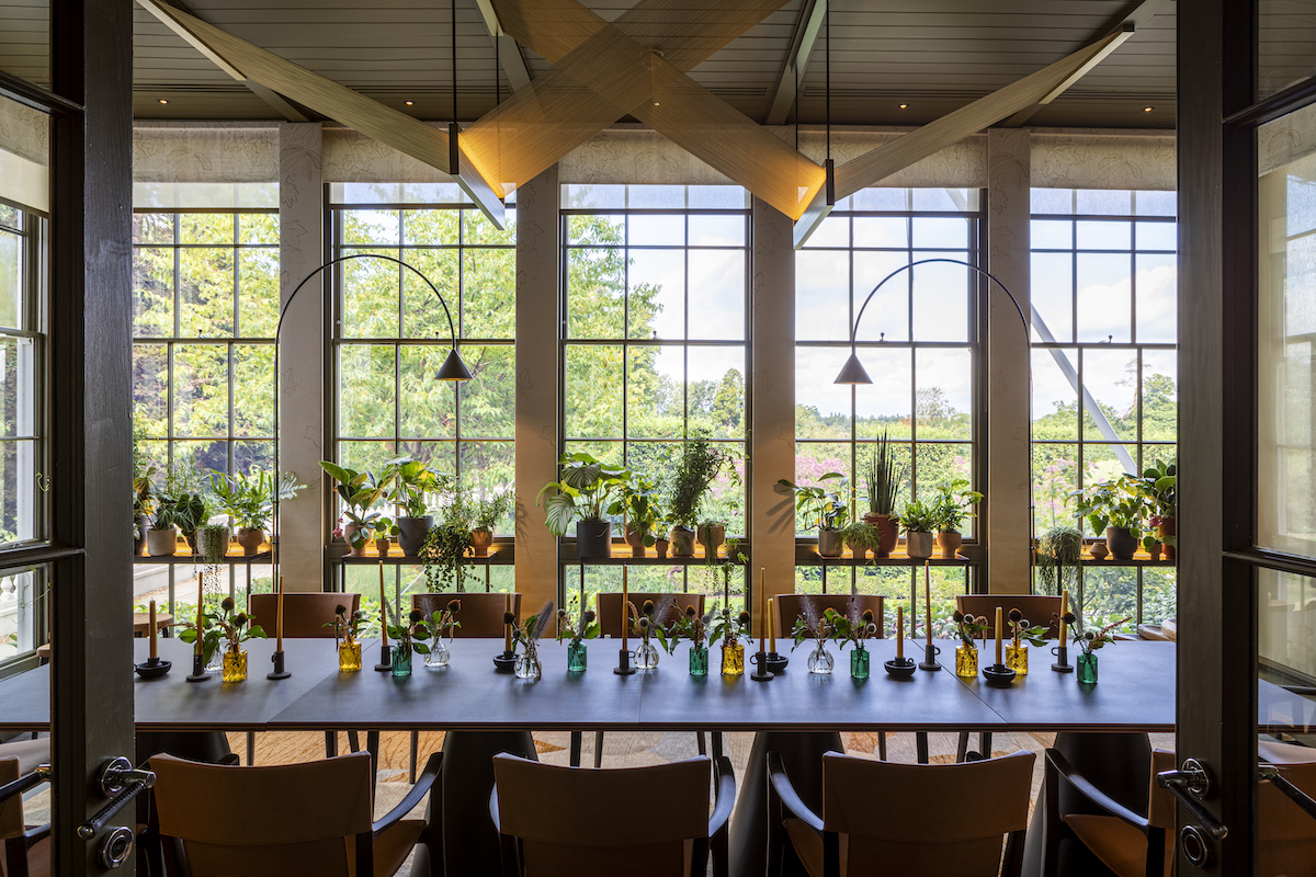 Table at Coworth park overlooking gardens