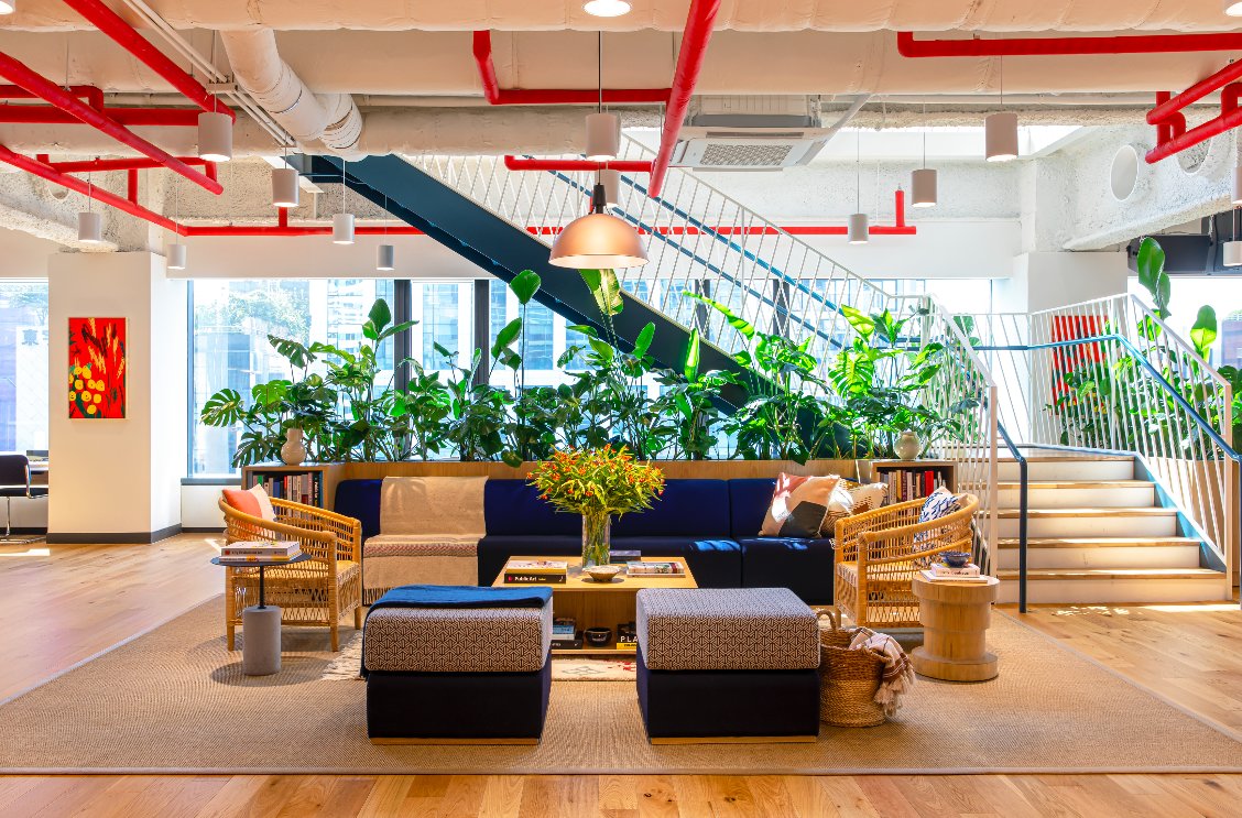 Vibrant interiors inside WeWork lounge