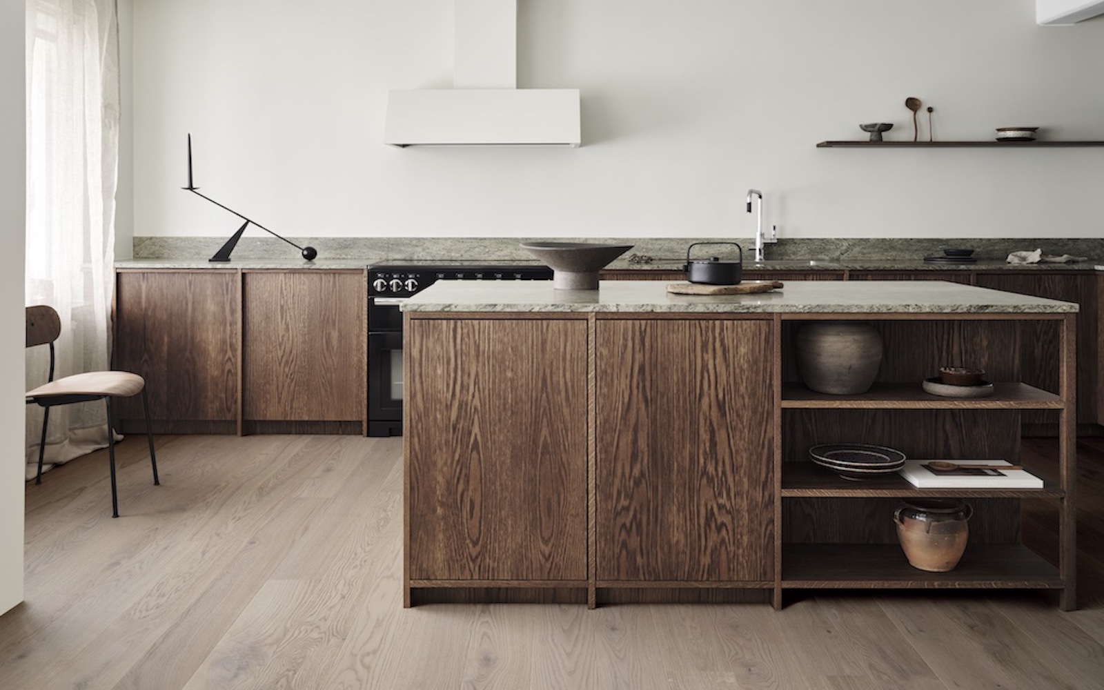 A wooden floor in industrial kitchen