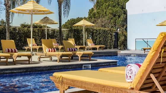 palm trees and swimming pool at quinta do largo