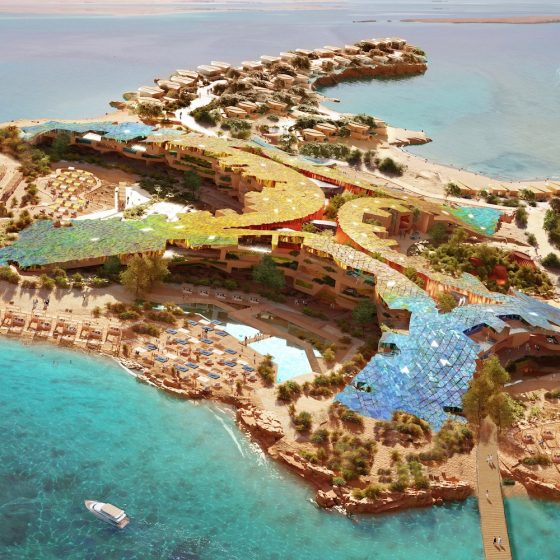 Render of island in Saudi Arabia showing the hotel development for Marriott