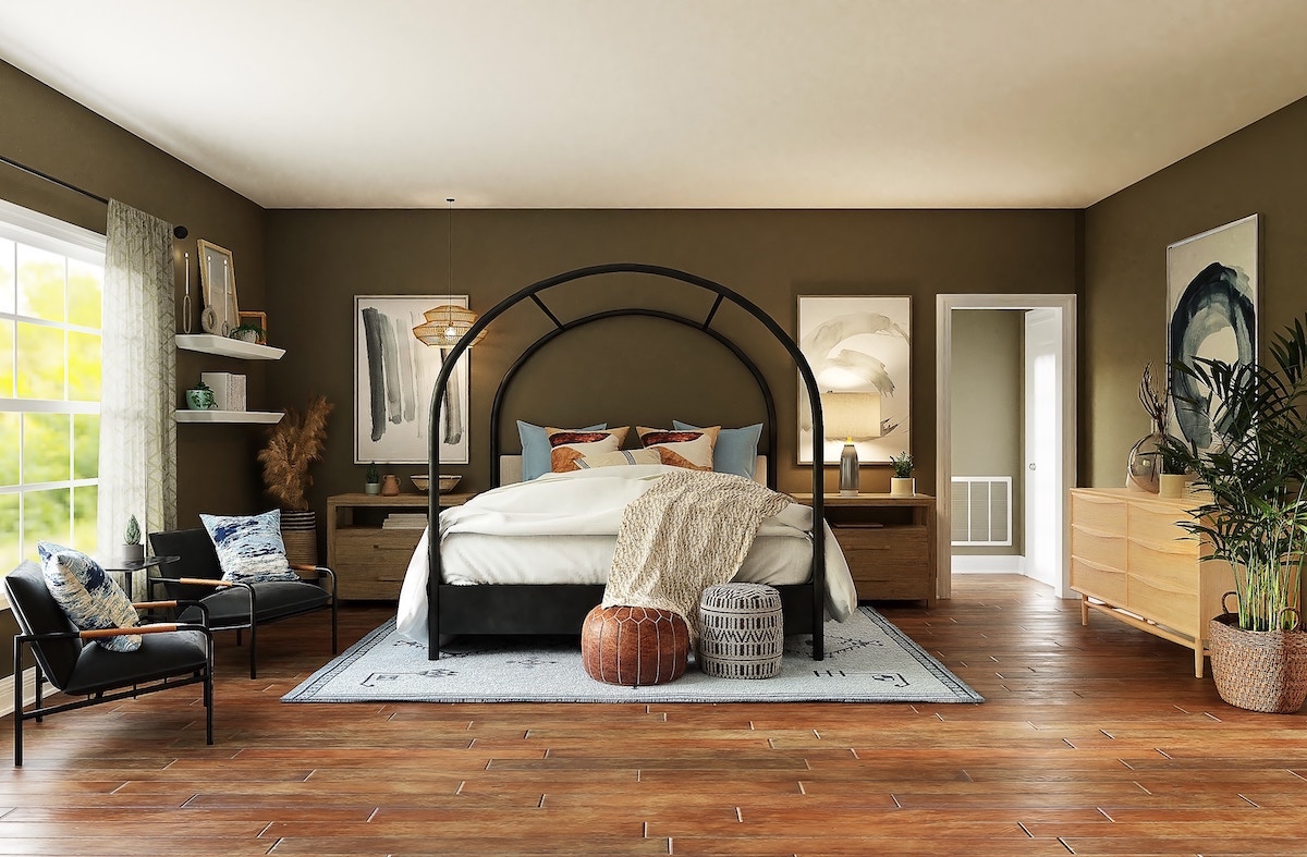 A large bedroom with dome-like bed frame