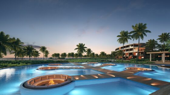 Render of luxury pools at new Curio by Hilton hotel in Dominican Republic